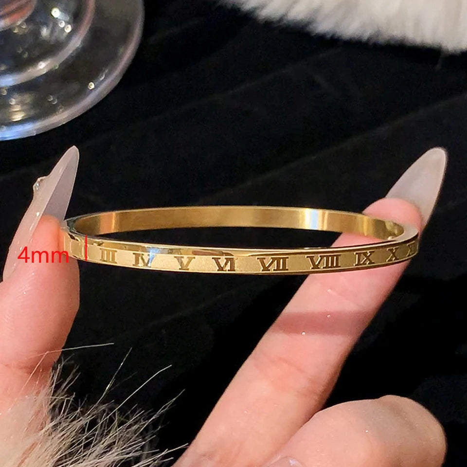 Sparkling Zirconia Inlaid Stainless Steel Bracelet Set For Women