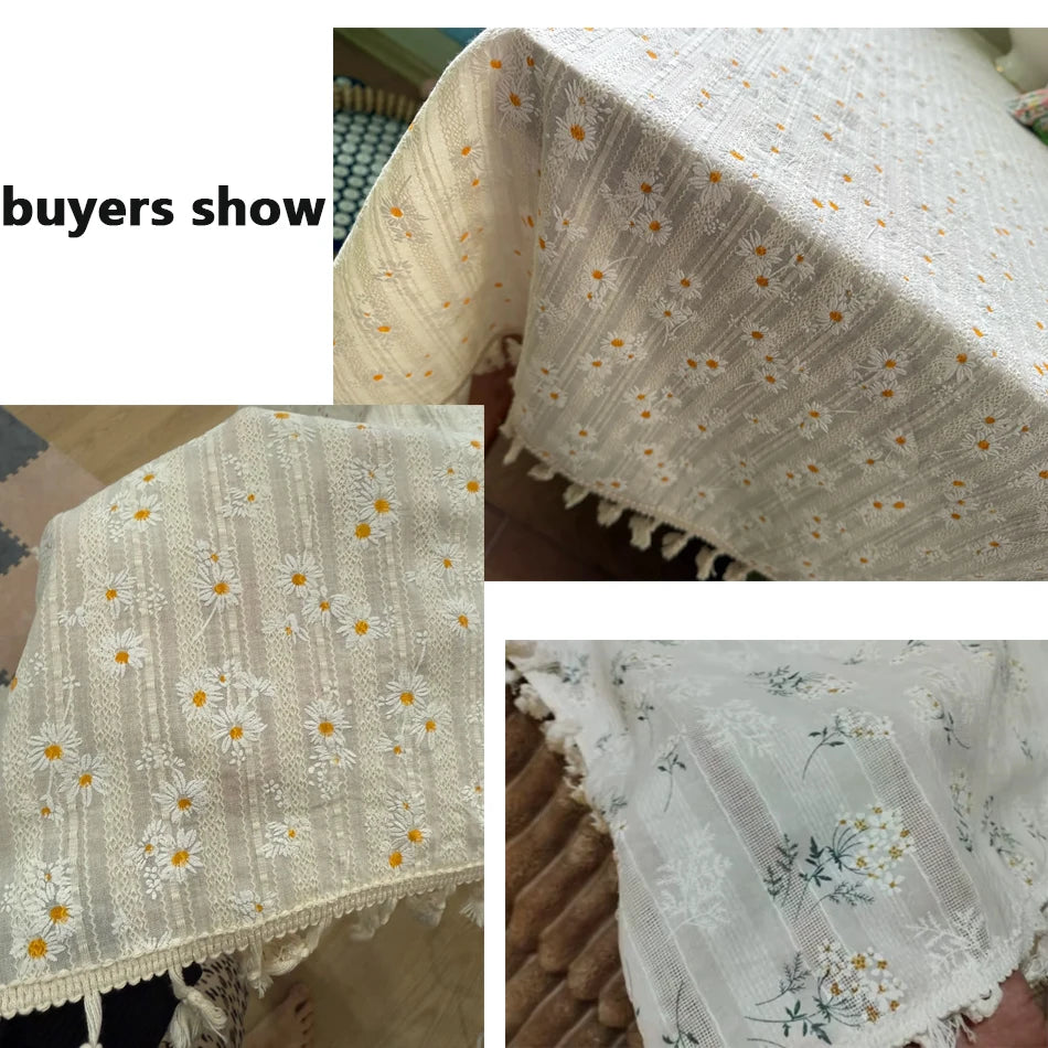 Korean Style Daisy Floral Damask Tablecloth For Dining Table