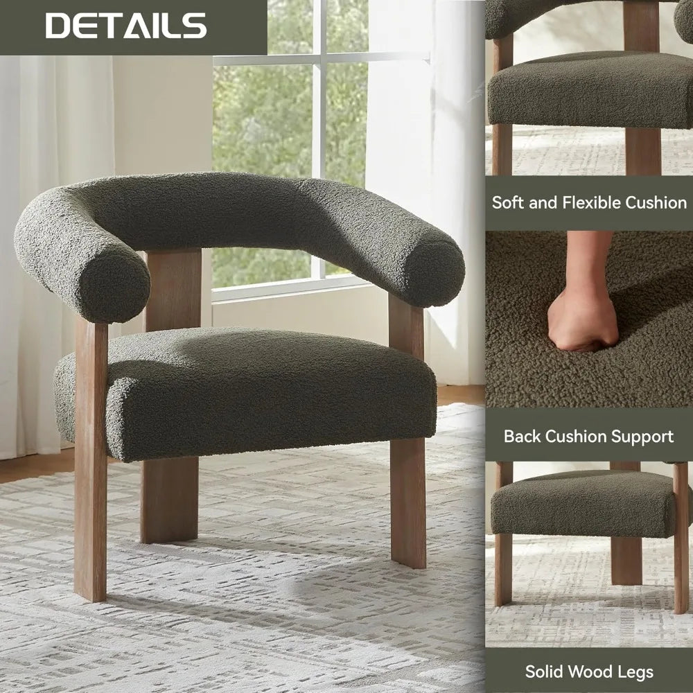 Accent Chair Living Room Chairs Set of 2, Modern Upholstered Arm Chair with Solid Wood Legs, Comfy Barrel Accent, Customized