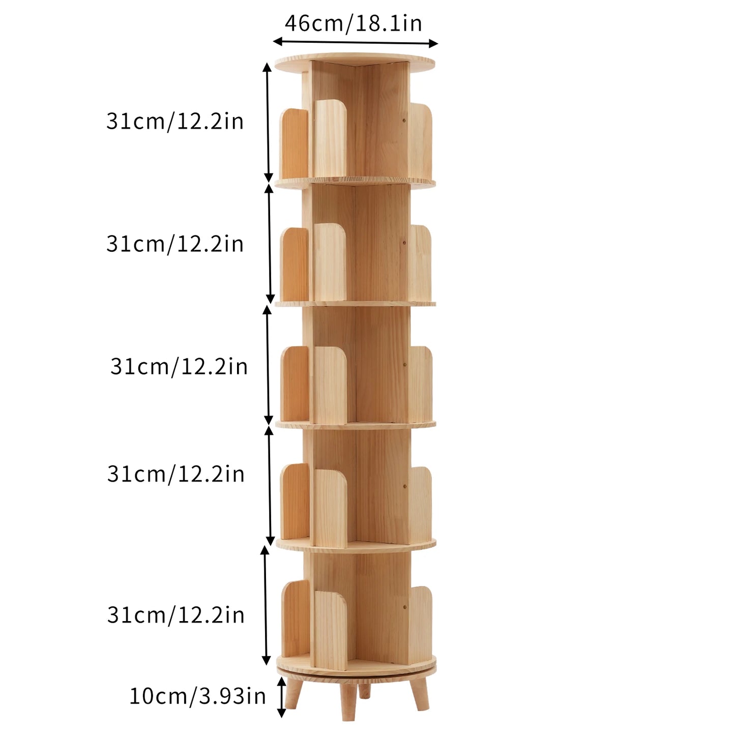 1/2/3/4/5/6 Tier Wooden Bookcase Rotatable Floor Stand Multifunctional Showcase Organizer