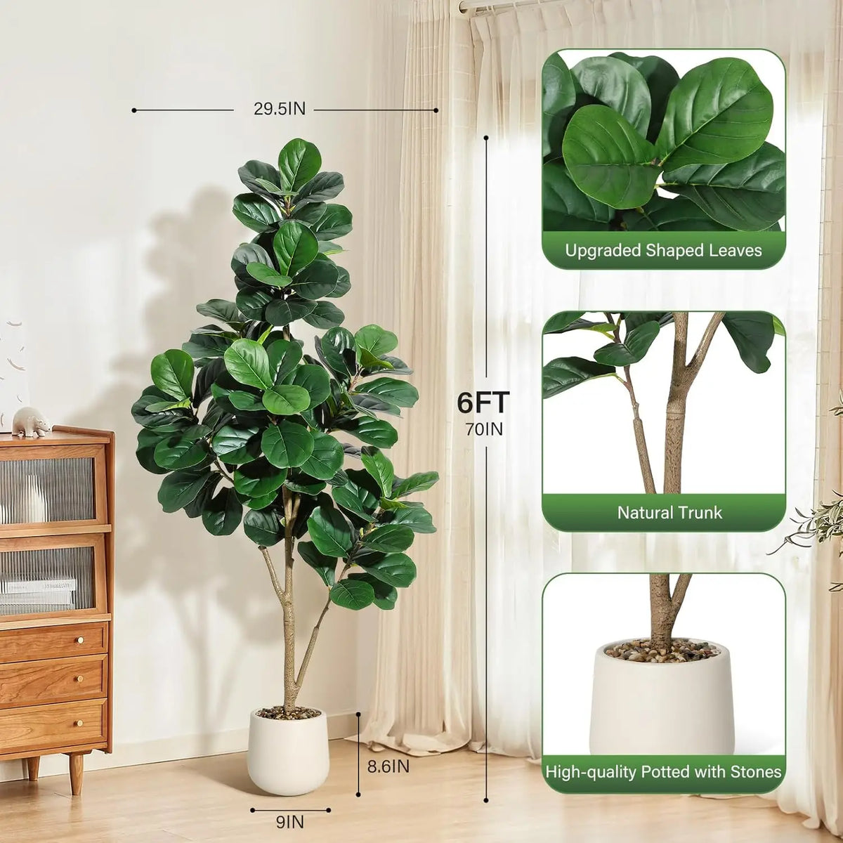 HiMiss Artificial Fiddle Leaf Fig Tree Indoor Home Decoration
