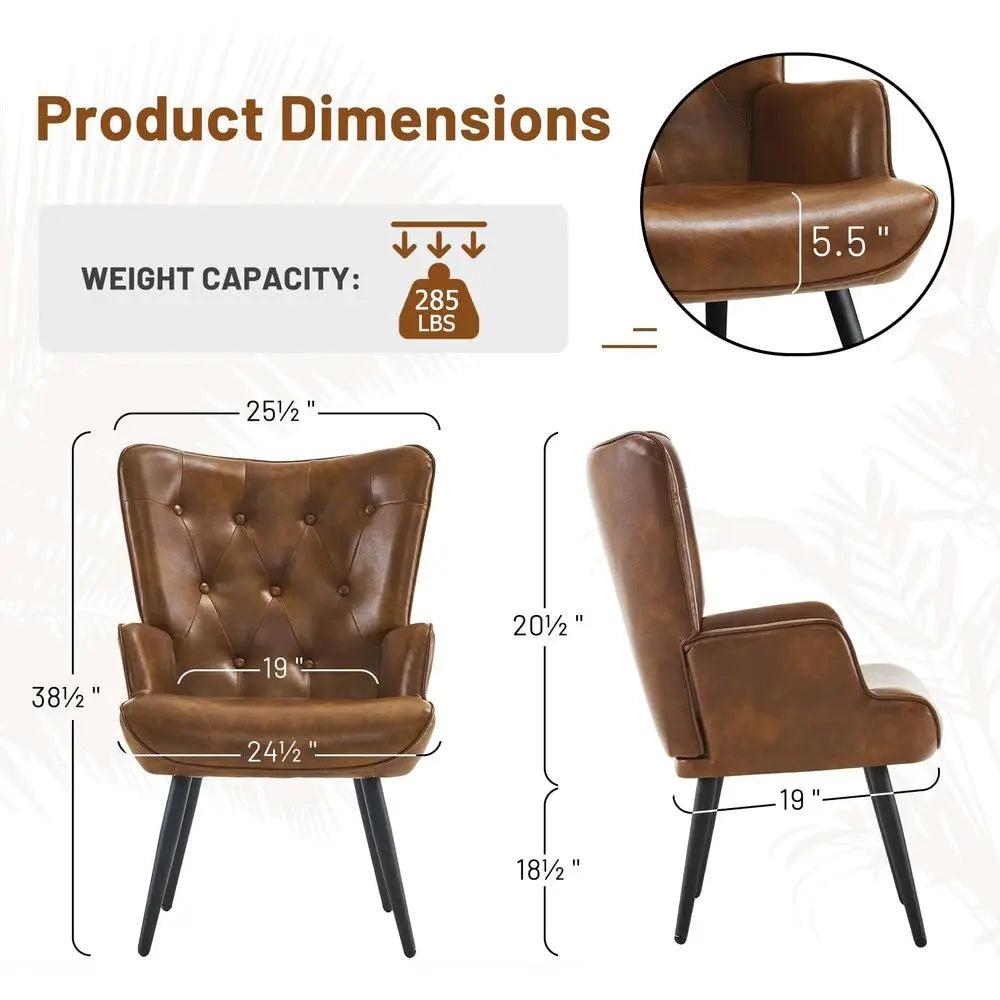 PU Leather Accent Chair for Living Room, Upholstered Reading Chair with High Backrest, TuftedButton Wingback Armchair for Bedro