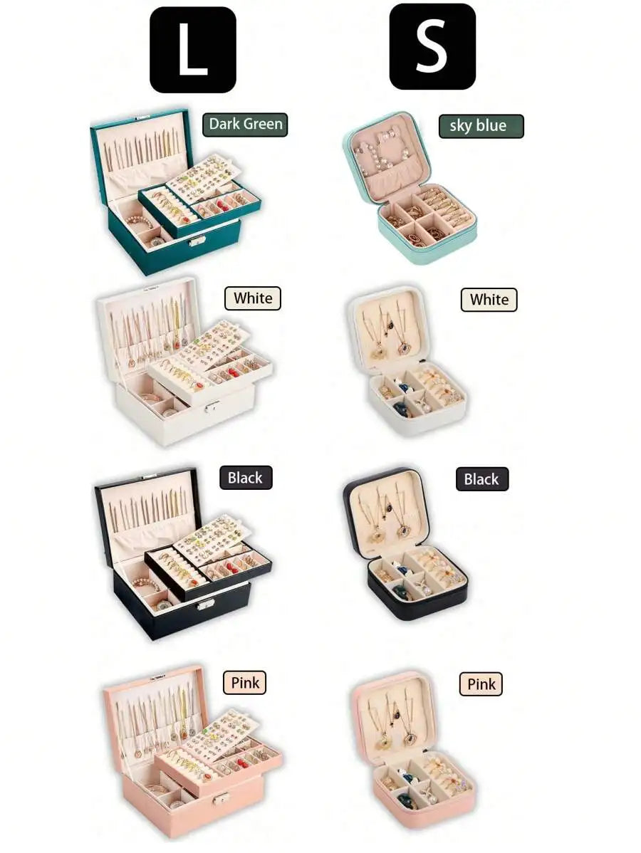 1pc Jewelry Storage Box, Gift Leather Jewelry Box, Earring Organizer, Double Layer Jewelry Box, Large Capacity PU Leather