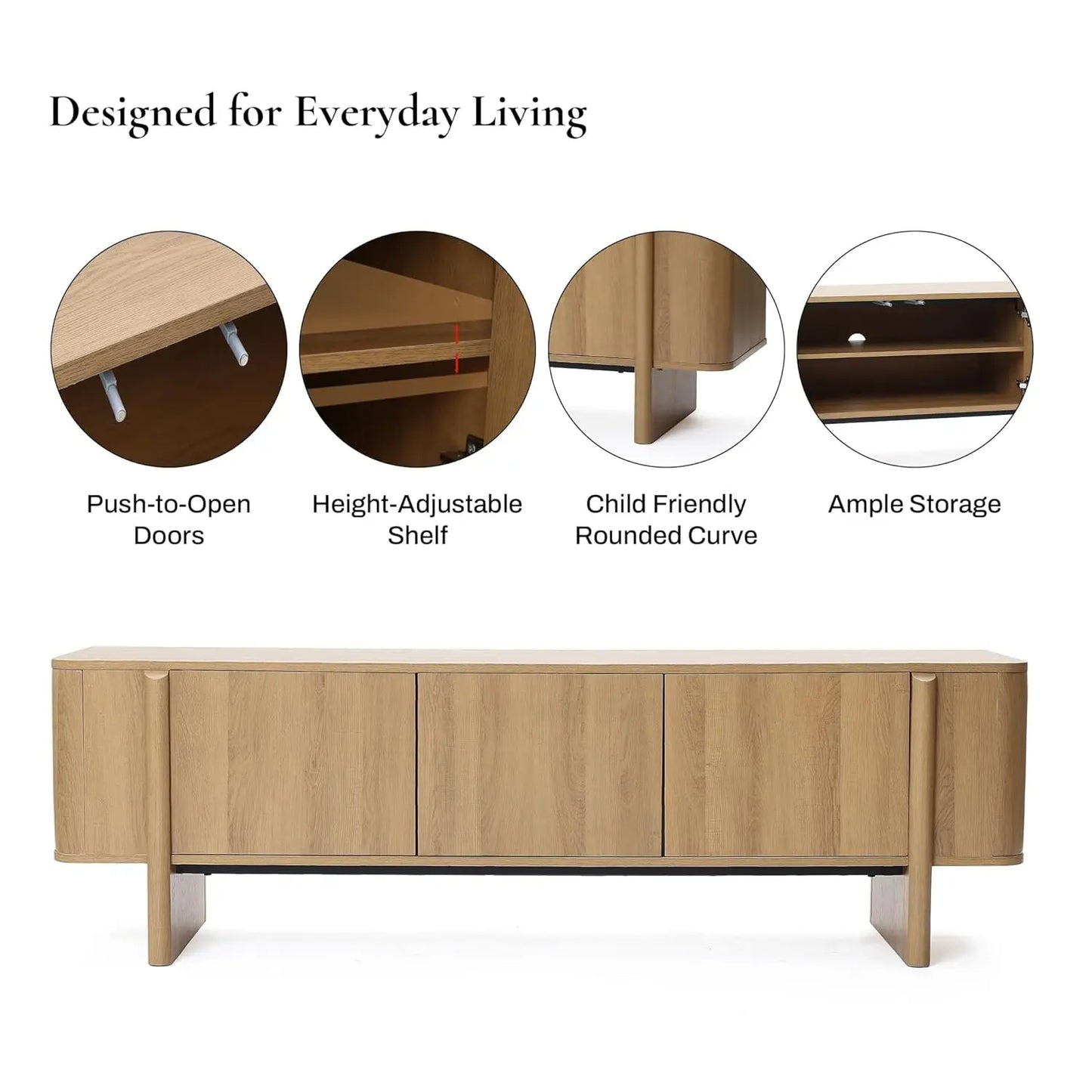Oak TV Stand Media Console With Low Profile Storage