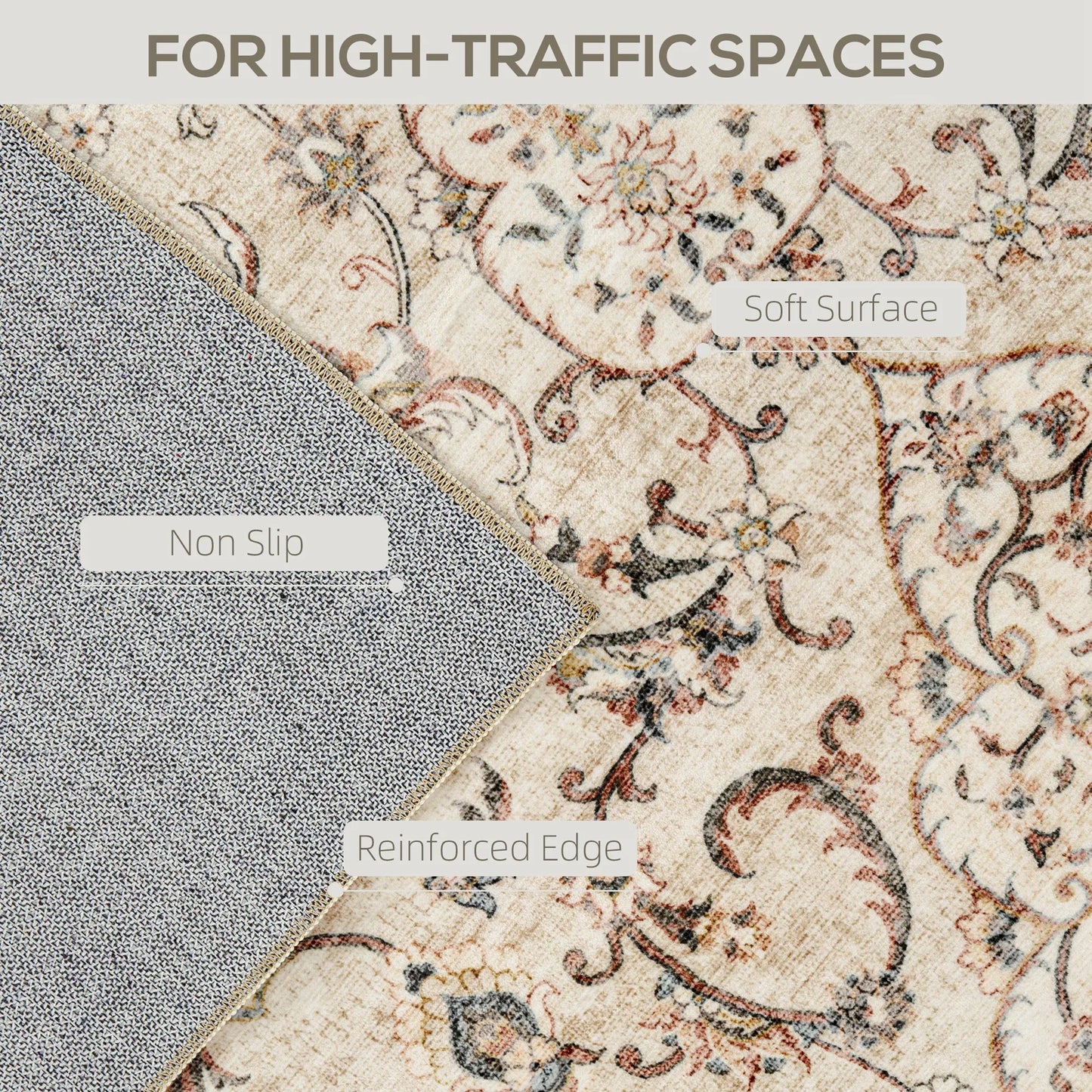 Machine Washable Area Rug, 5x7 Vintage Oriental Medallion Distressed Rugs Soft Printed Floor Mat, Mixed-Brown
