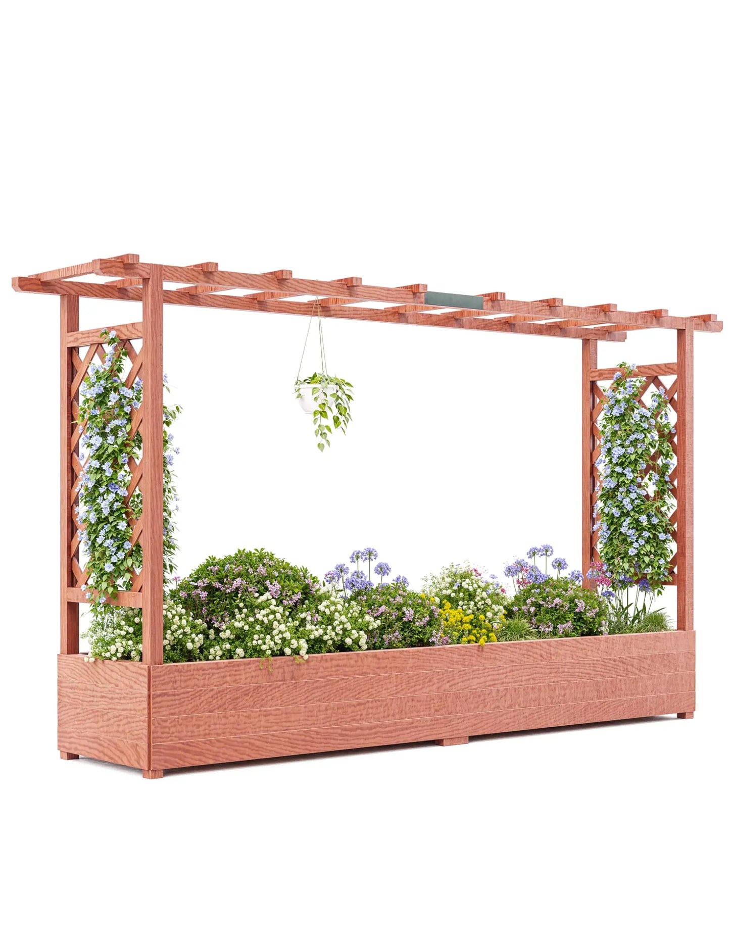 Elevated Wooden Raised Garden Bed with Trellis/Canopy/Drainage Hole Freestanding Planter Box for Climbing Plants Vines Blossoms
