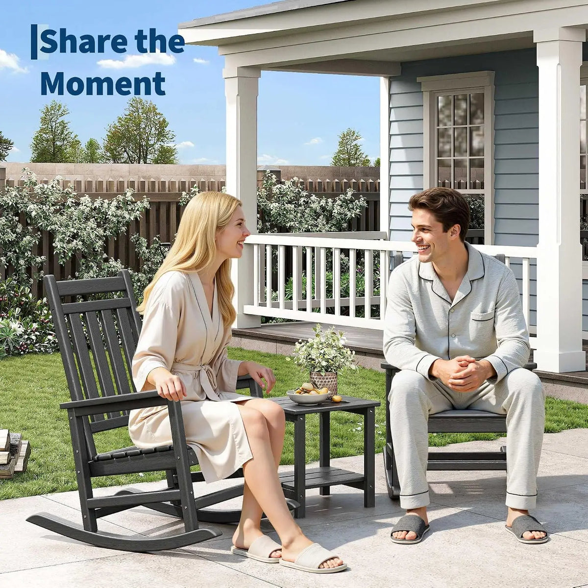 Garvee Rosewood Adirondack Rocking Chair With Side Table