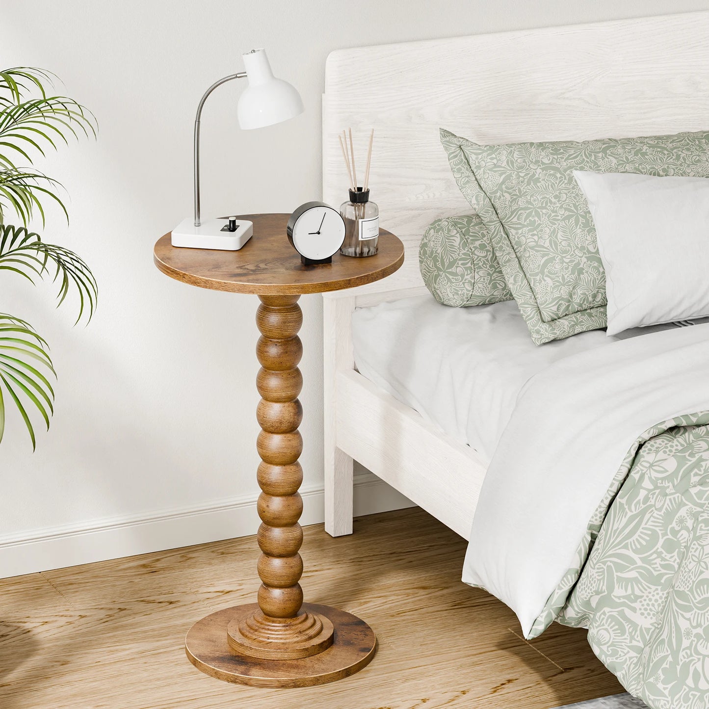JHK 12IN Round Side Table Coffee Tables For Living Room End Table with Solid Wood Leg Storage Shelf for Home Small Spaces