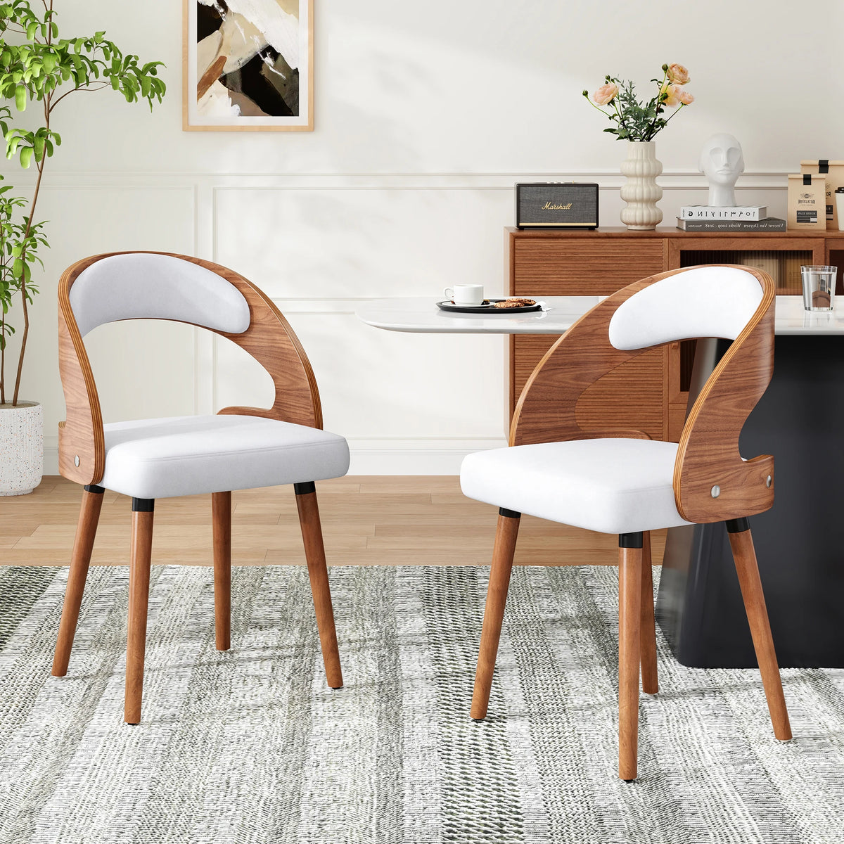 FARINI Modern Upholstered Wood Dining Chairs With Curved Backrest