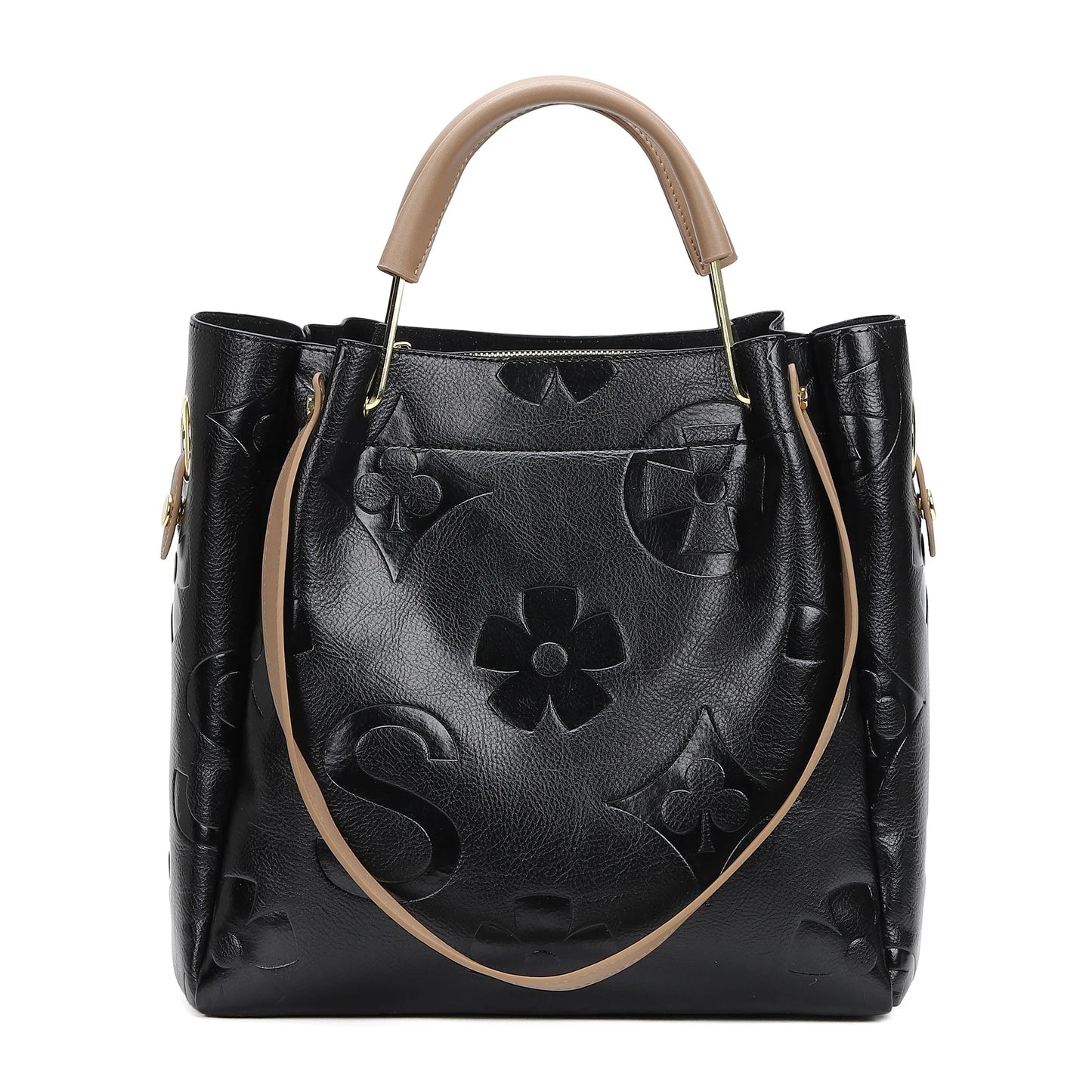Top Handle Handbag Set Floral Embroidered Vegan Leather Hobo Tote