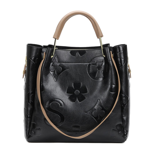Top Handle Handbag Set Floral Embroidered Vegan Leather Hobo Tote