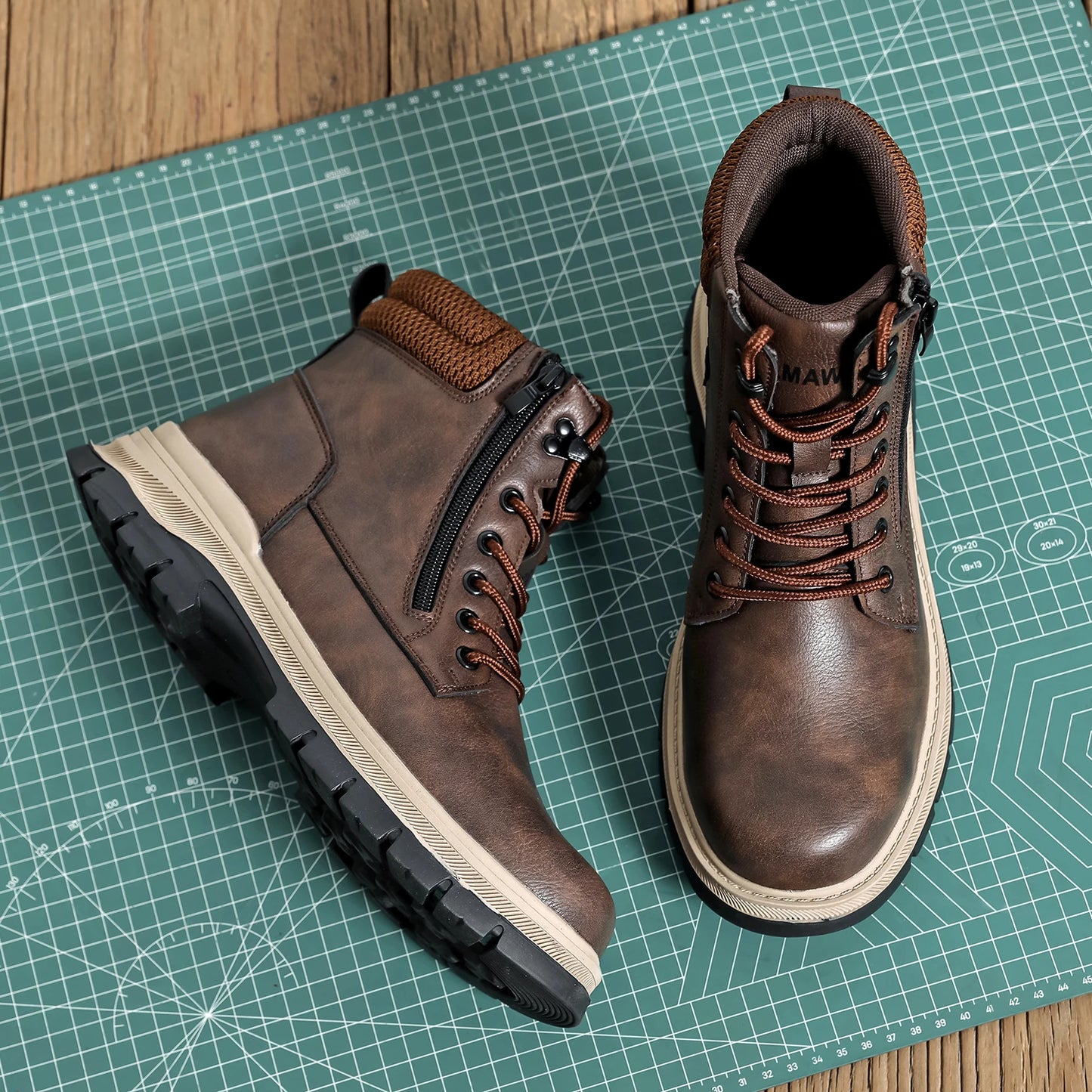 Brown Leather Waterproof Work Shoes Steel Toe Men Work Safety Shoes Zipper's Construction Shoes Outdoor Work Footwear