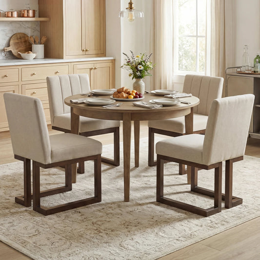 HOMASIS Wooden Farmhouse Dining Chairs Featuring Fabric Upholstery Pair