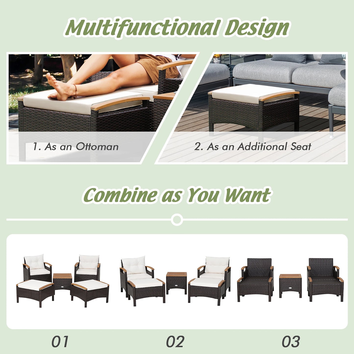 HOMASIS 5-Piece Patio Rattan Furniture Set With Cushioned Wood-Top Table