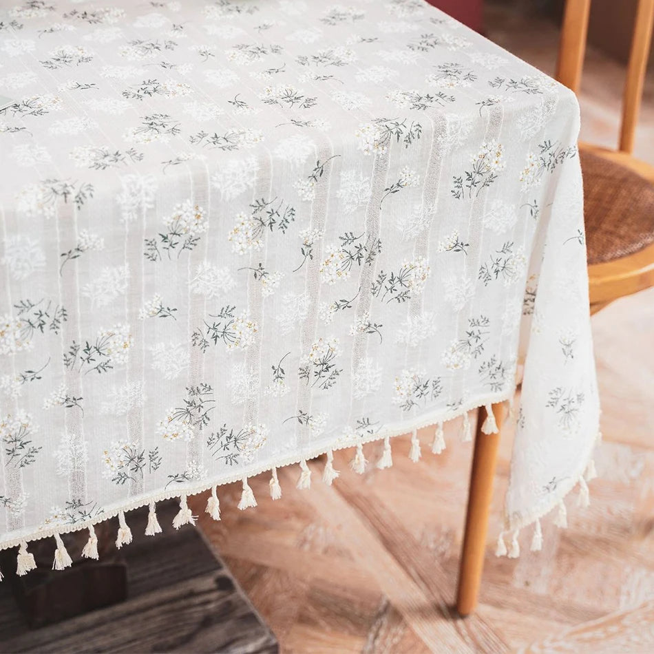 Korean Style Daisy Floral Damask Tablecloth For Dining Table