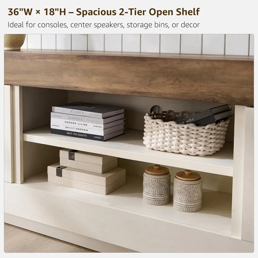 Modern Wood TV Stand with Large Storage and Side Cabinets