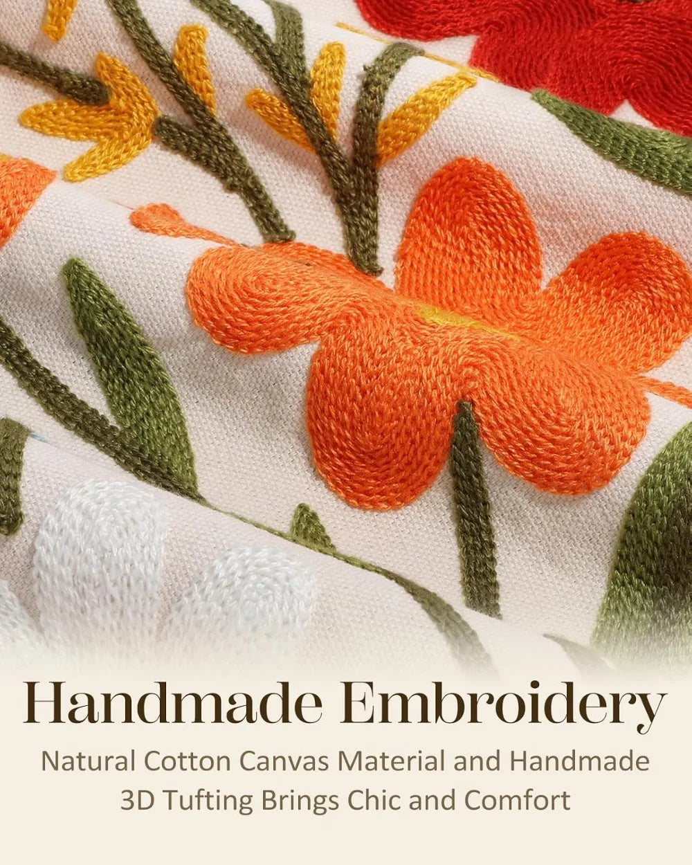 Boho Embroidered Pillow Cover 18x18 - Spring Summer Floral Cushion Case with Zipper for Couch Sofa