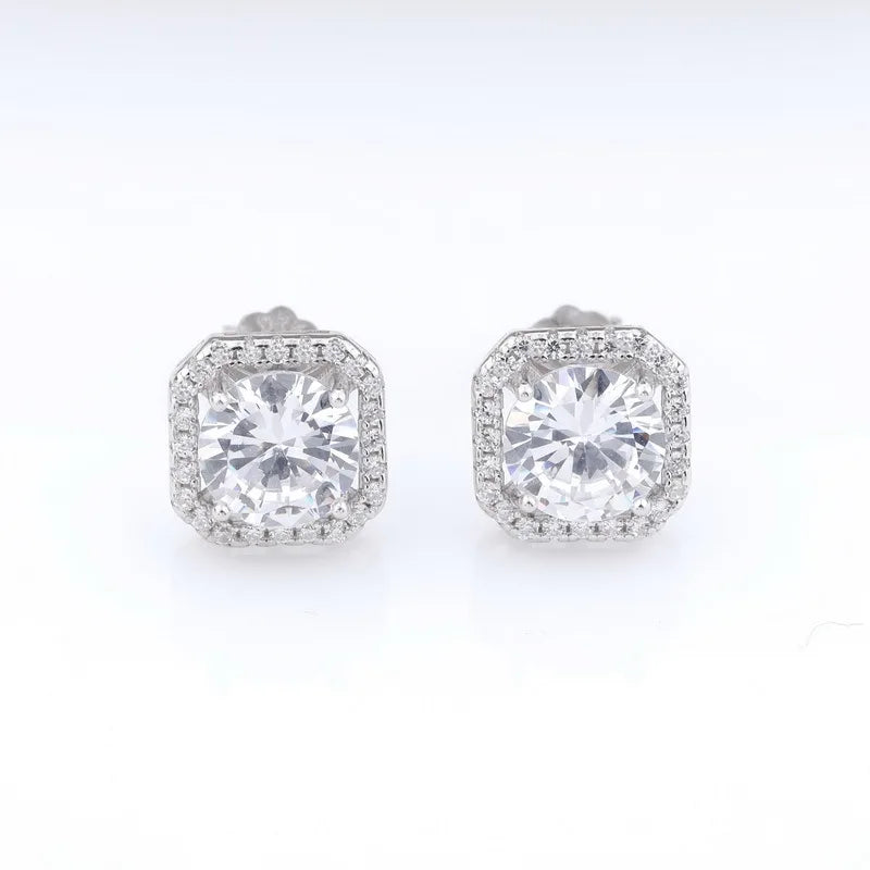 LYEE CYEE Moissanite Square Stud Earrings In Sterling Silver