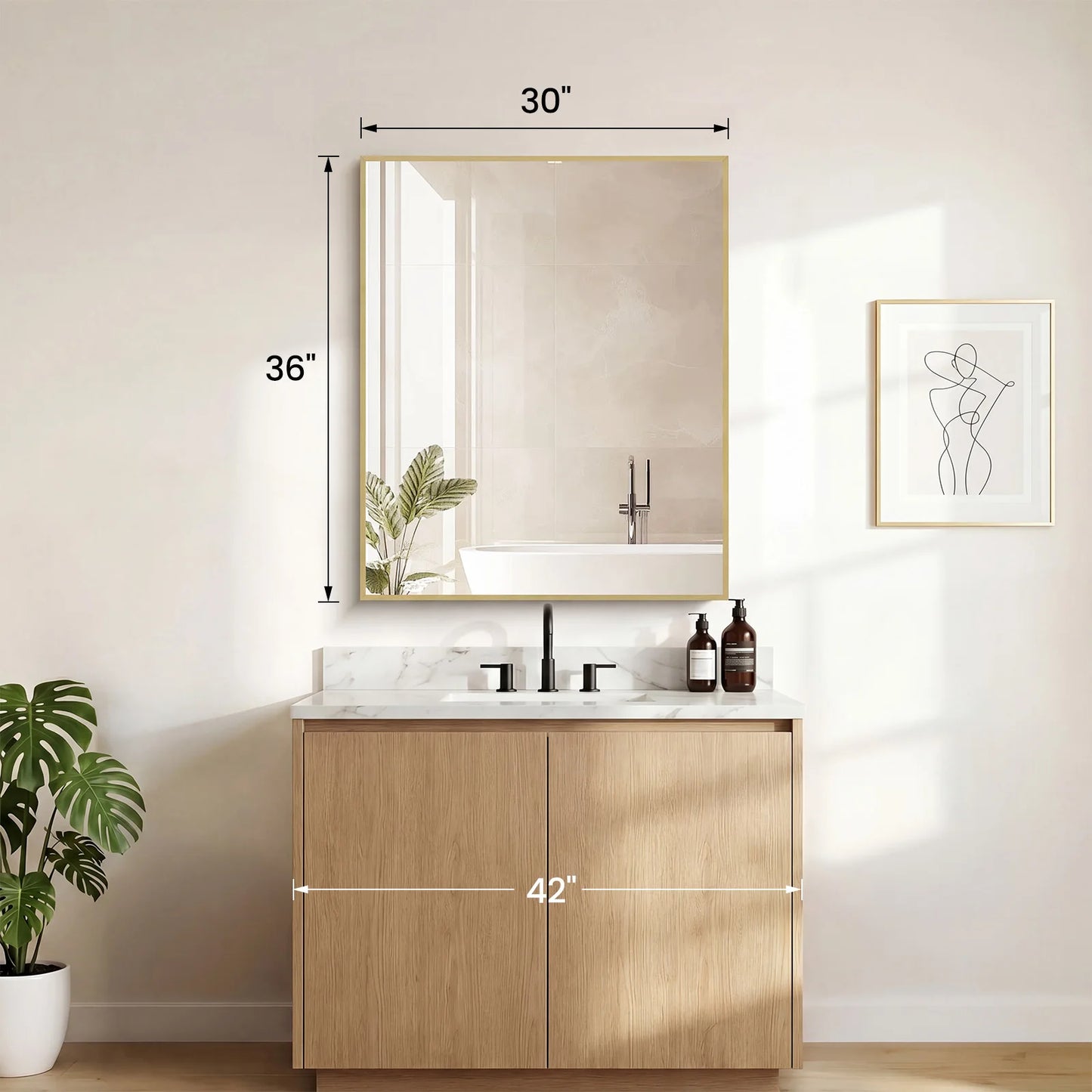 JHK Rectangle Wall Mount Mirrors with Metal Frame Bathroom Mirror for Over Sink Modern Vanity Mirror with Tempered Glass for Home Decor Anti-Rust
