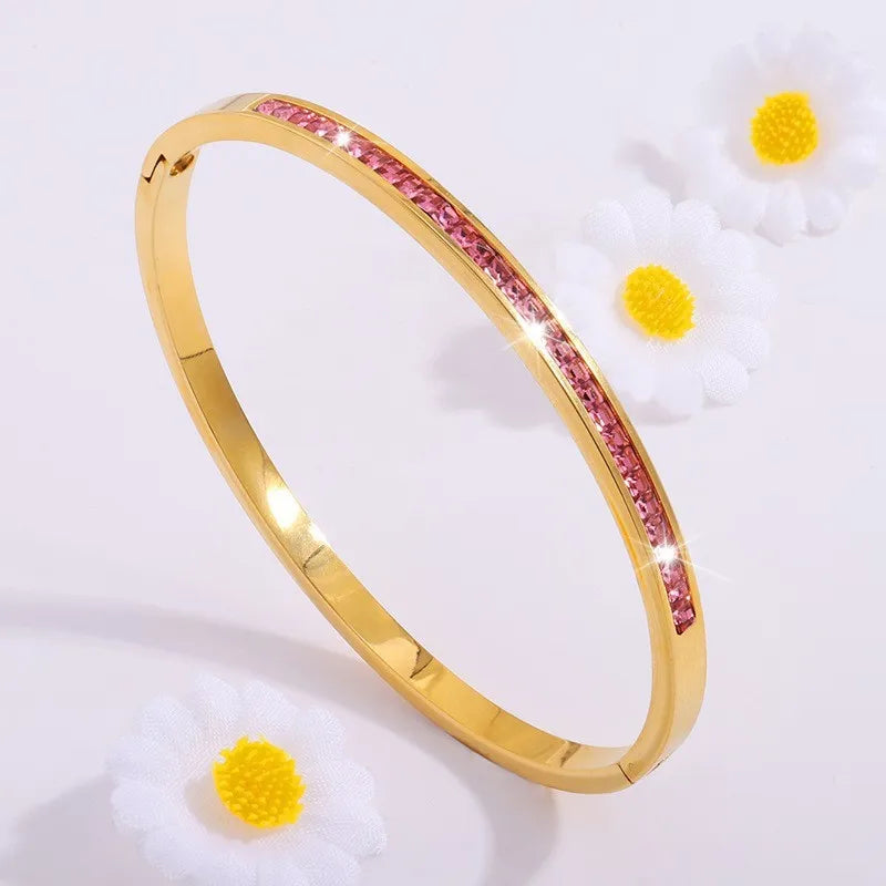 Sparkling Zirconia Inlaid Stainless Steel Bracelet Set For Women