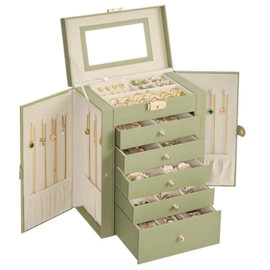 6-Layer Jewelry Box Organizer with 5 Drawers, Jewelry Storage Case with Lock and Mirror, Large Storage Capacity, Gift for Loved