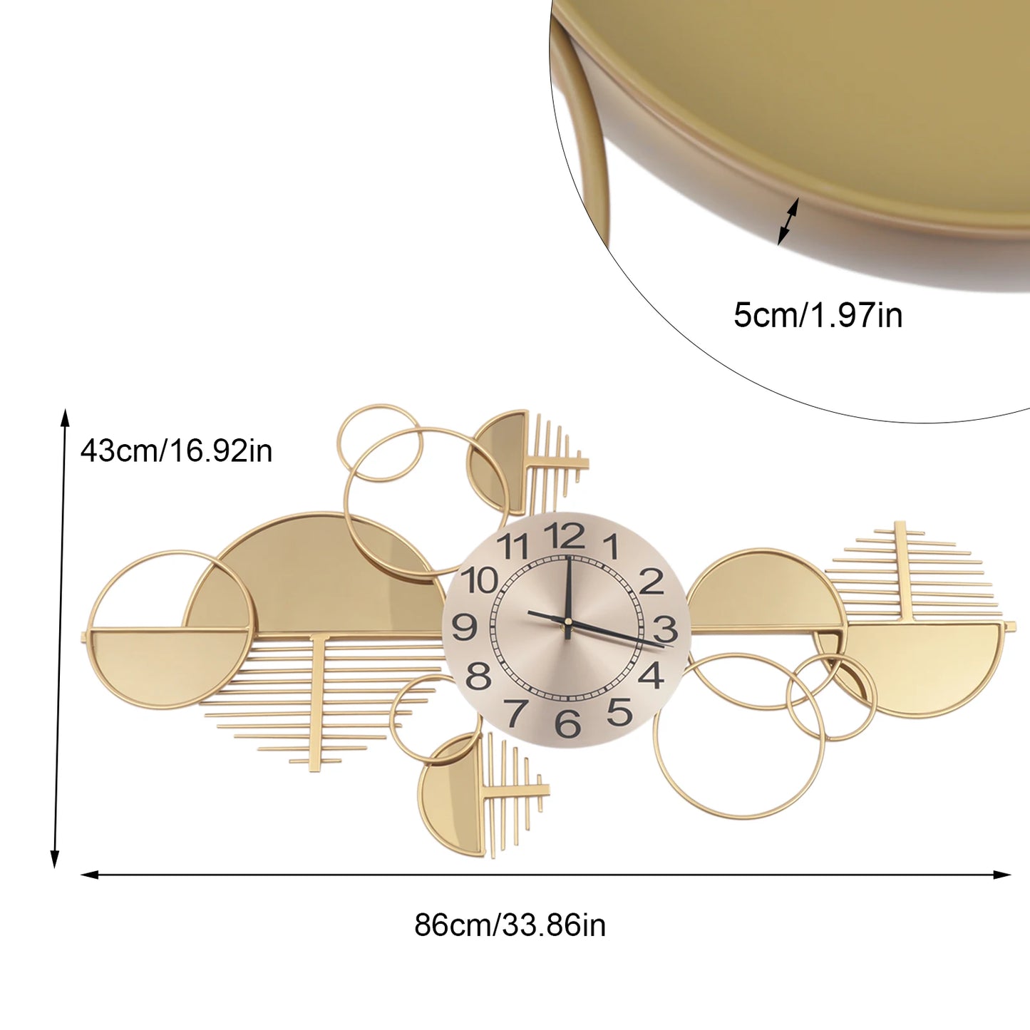 Modern Metal Wall Clock Silent Battery Operated Minimalist Living Room