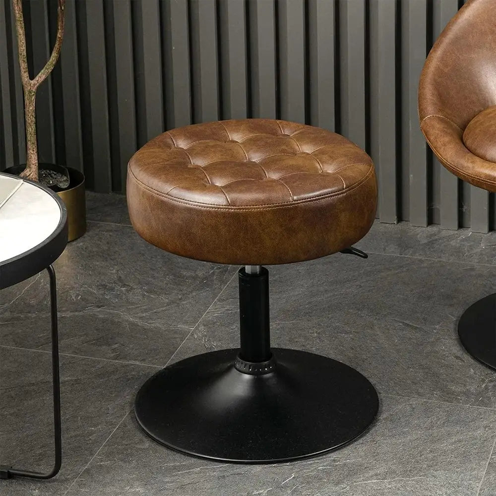 Modern Faux Leather 360Swivel Round Ottoman Stool,Comfortable 16 Tufted Vanity Stool,Upholstered Padded Accent Stool For Makeup