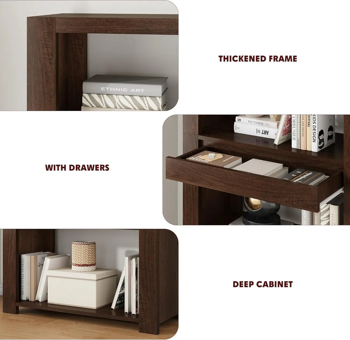 Garvee 1PC Multifunction Wood Cabinet Bookcase with Drawer Simple Bookshelf Floor-To-Ceiling household Living Room Door Layered Storage for Home Furniture  ﻿