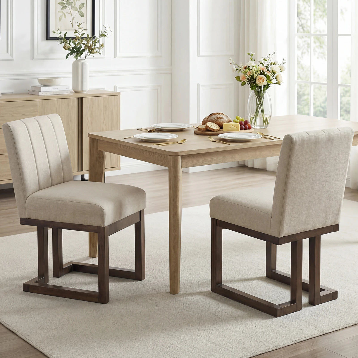 HOMASIS Wooden Farmhouse Dining Chairs Featuring Fabric Upholstery Pair
