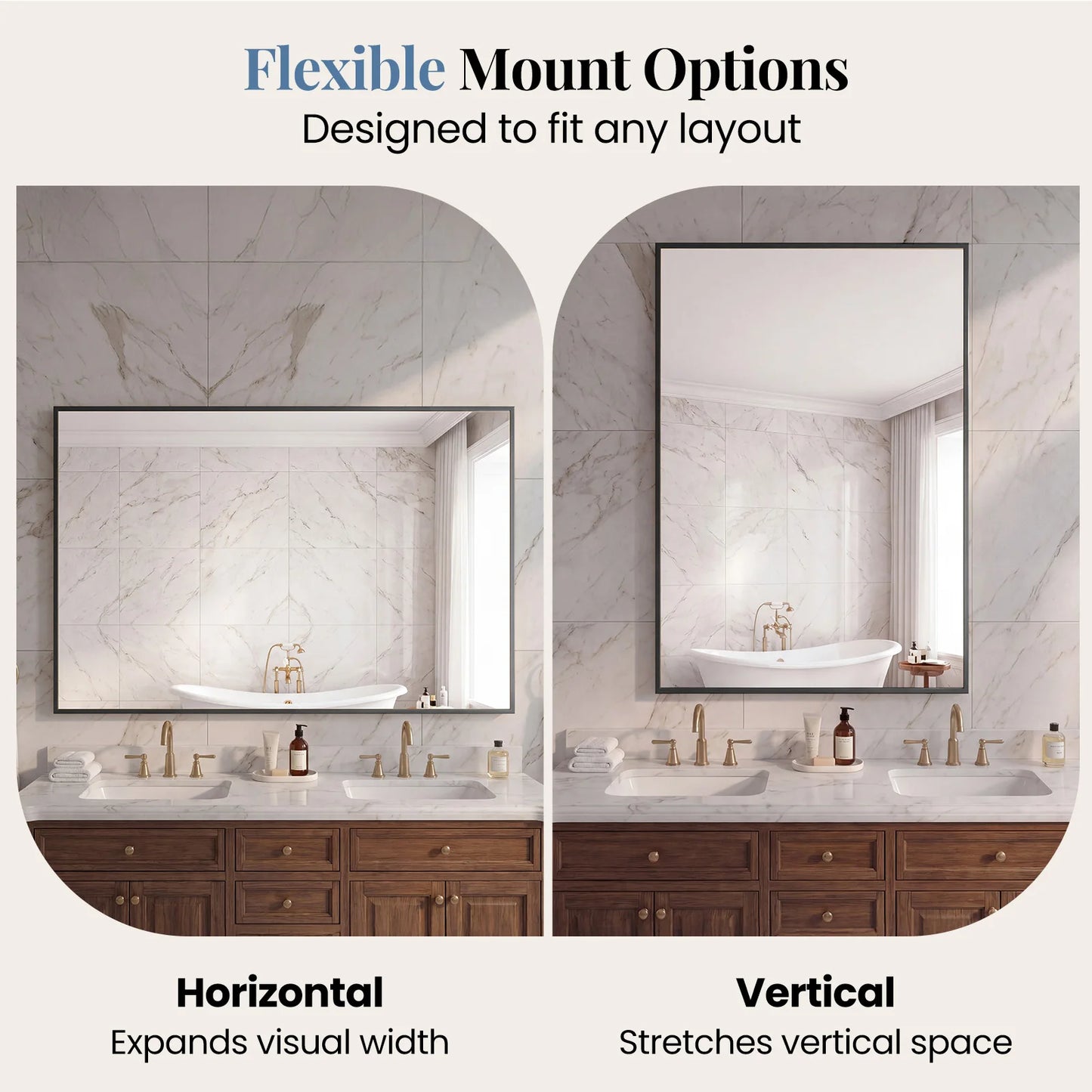 JHK Rectangle Wall Mount Mirrors with Metal Frame Bathroom Mirror for Over Sink Modern Vanity Mirror with Tempered Glass for Home Decor Anti-Rust