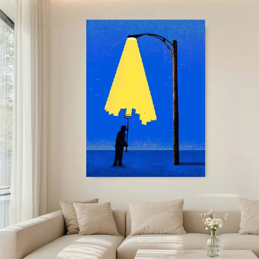 Framed Flat Flat 1 Surrealism Wall Art Poster - Vintage Modern Vertical Painting, Fantasy Light And Shadow Design, Suitable for