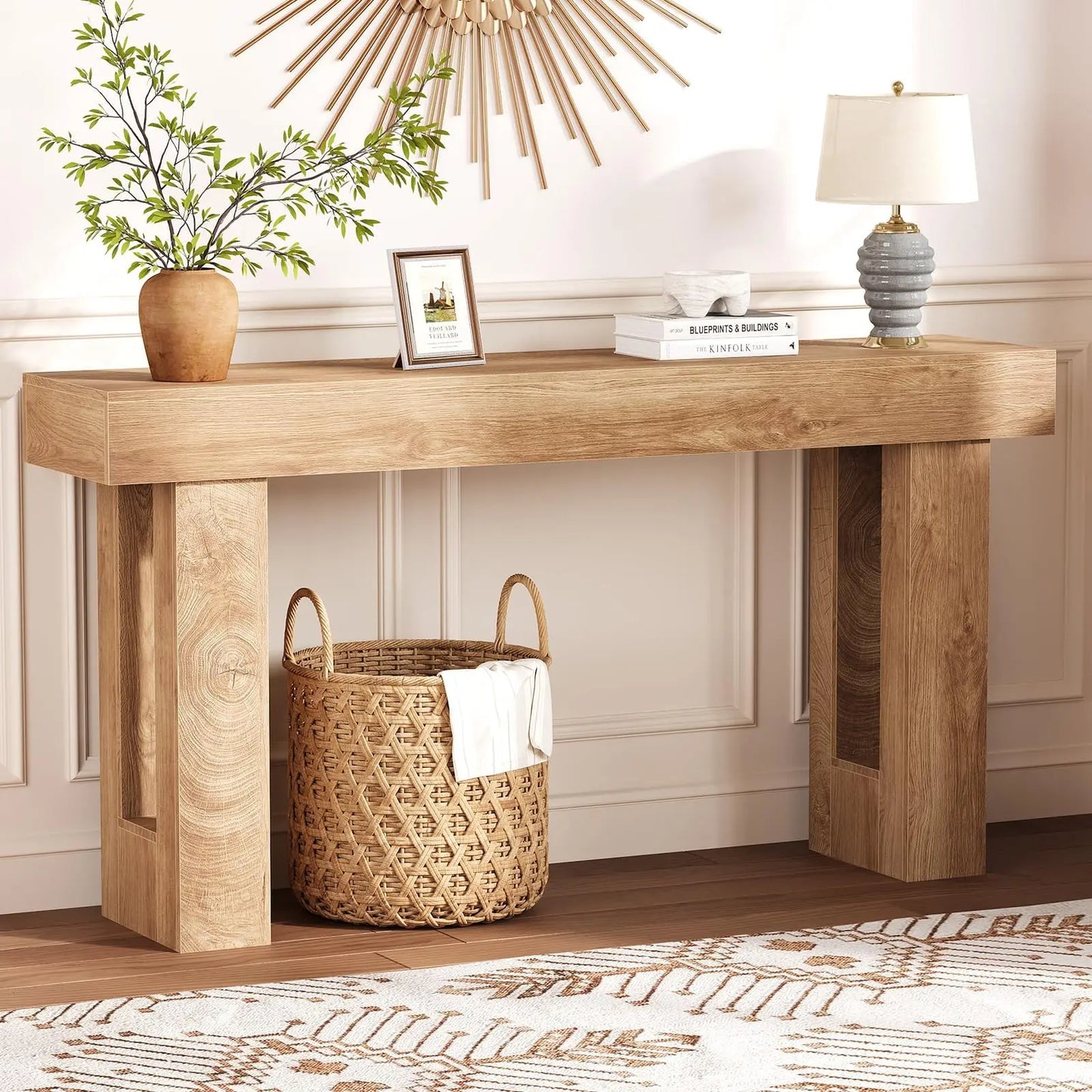63 Inch Narrow Console Table For Entryway, Farmhouse Sofa Table Behind Couch, Long Wooden Hallway Table For Living Room Bedroom