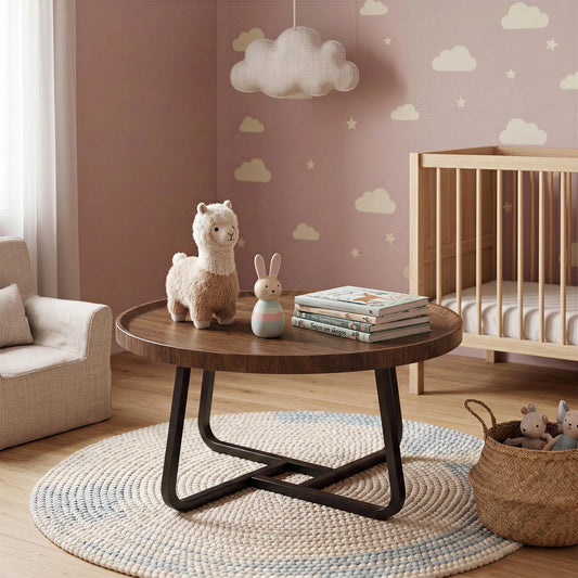 19.7in Minimalist Round Side Table, Small Coffee Tea End Table With Metal Frame For Living Room Bedroom Decor