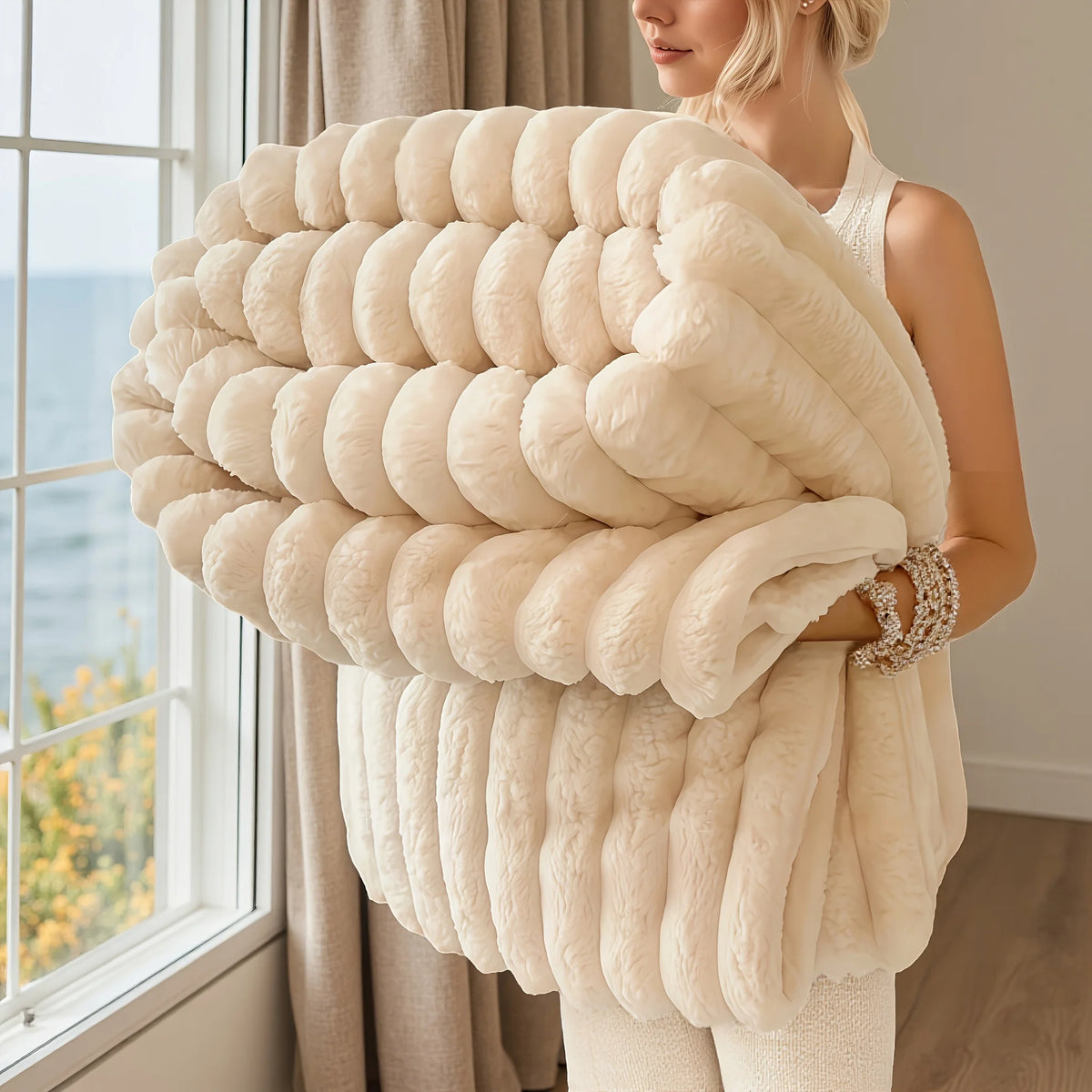 Luxurious Super Soft Faux Rabbit Fur Blanket - Warm & Cozy Throw for Couch, Bed & Travel - Versatile All-Season Gift