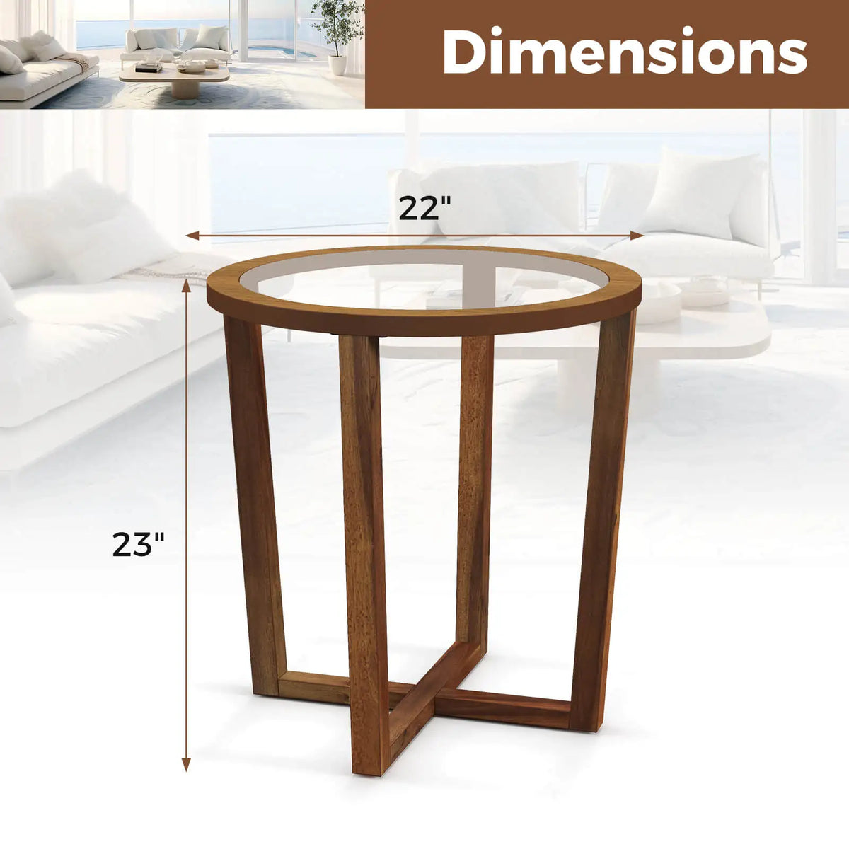Homasis Modern Round End Table Featuring Tempered Glass Top