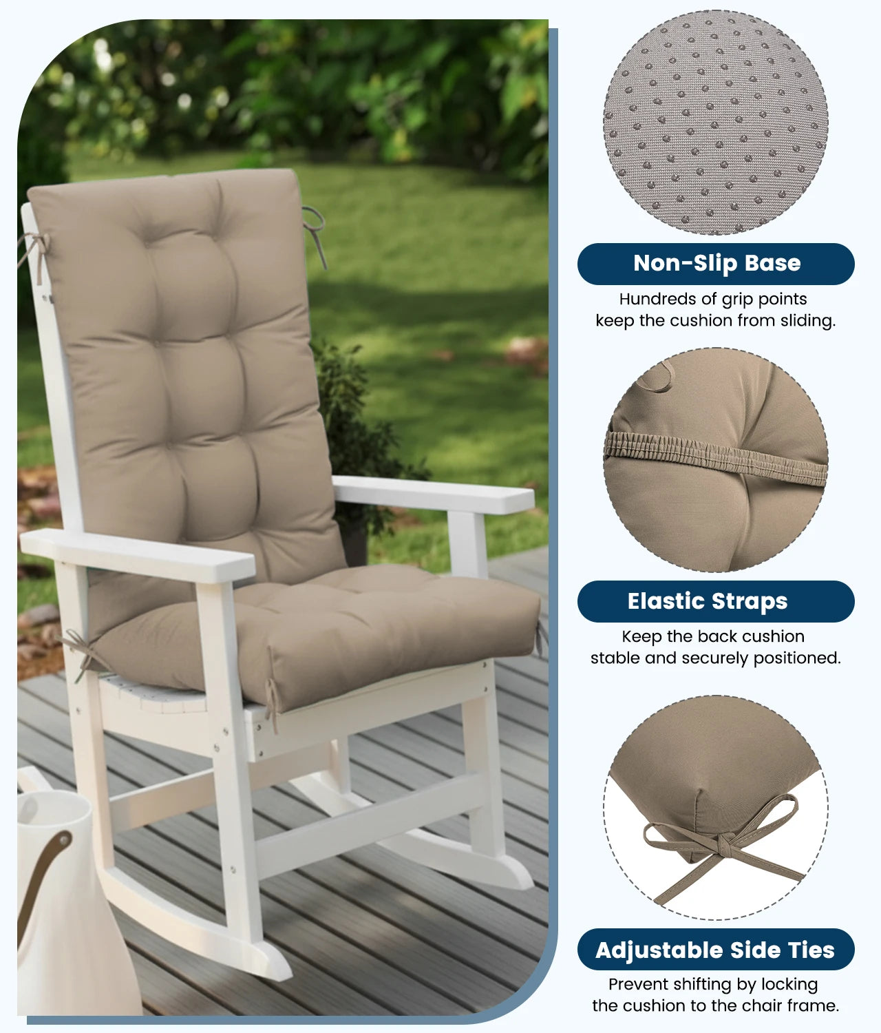 Rocking Chair Cushion Set of 1/2/4, Thickened Patio Chair Cushion,30×19.6×5.14 Inches, Glider Rocker Replacement Cushions with Headr