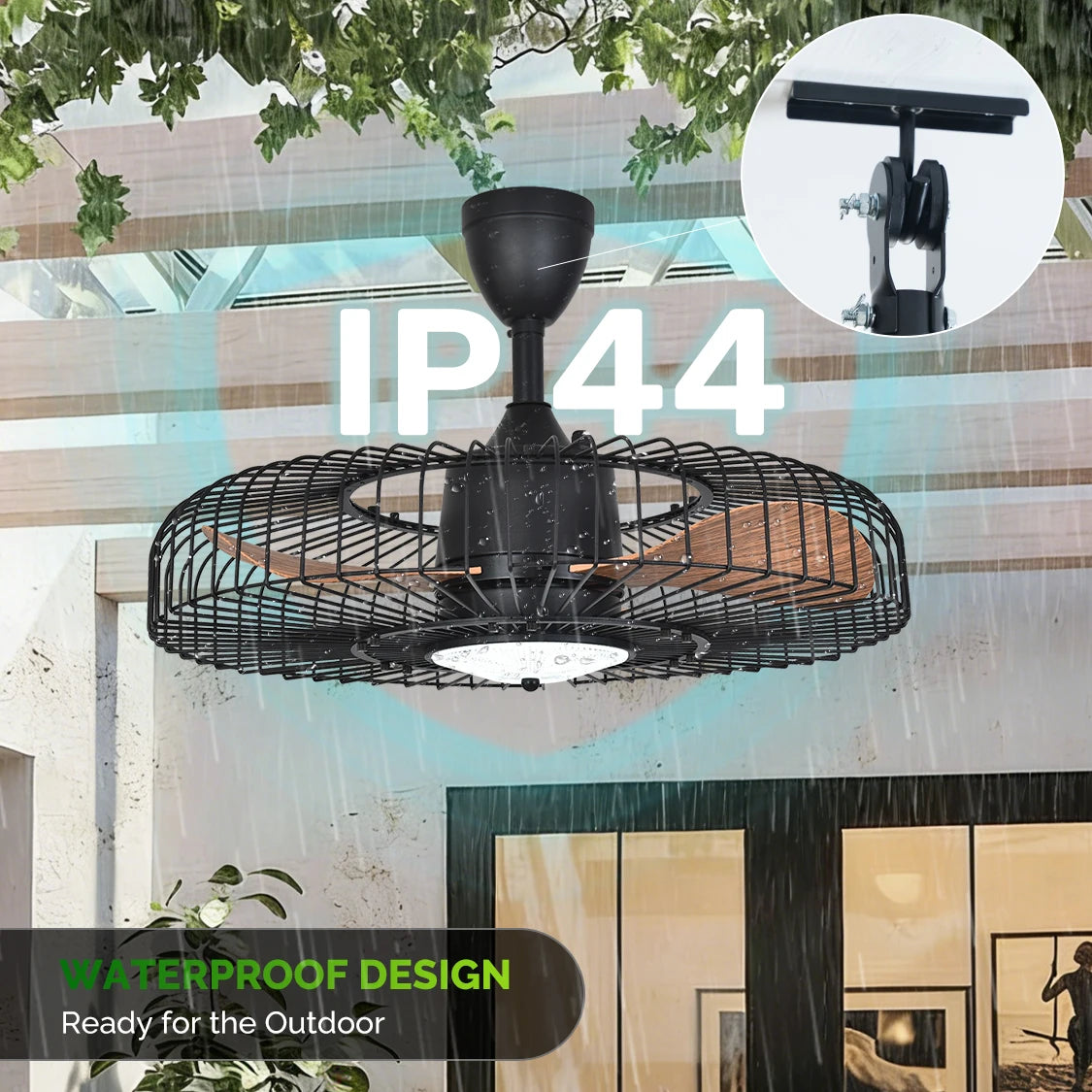 Orison 24' Outdoor Ceiling Fan W/ Light, Weatherproof Gazebo Fan, Plug-In Caged Fan, Remote & APP, 3CCT Dimmable, Hanging Hook