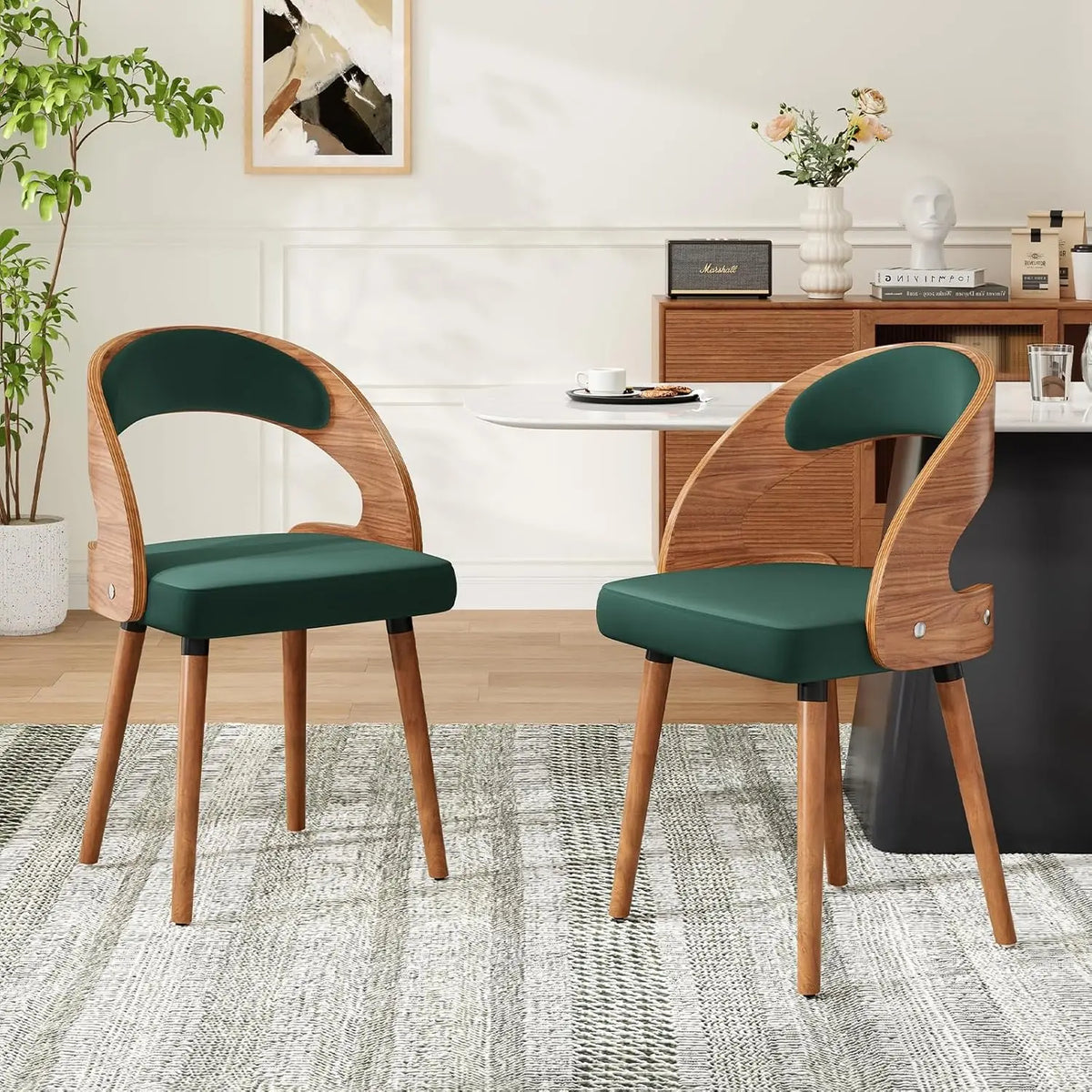 FARINI Modern Upholstered Wood Dining Chairs With Curved Backrest