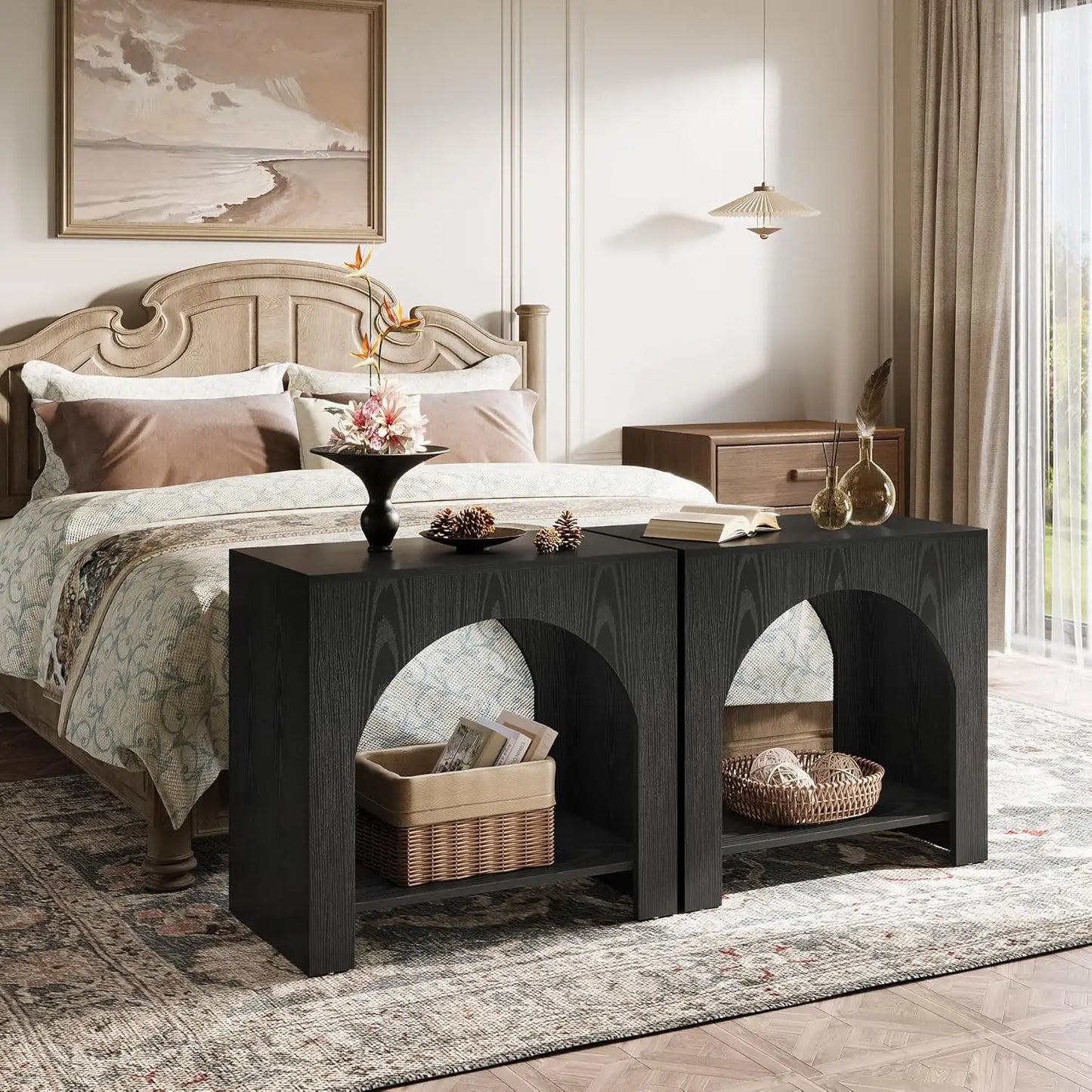 Nightstand with Storage, Large Bedside Table for Bedroom, Farmhouse Night Stand with Wooden Base, Wooden Side End, Customized