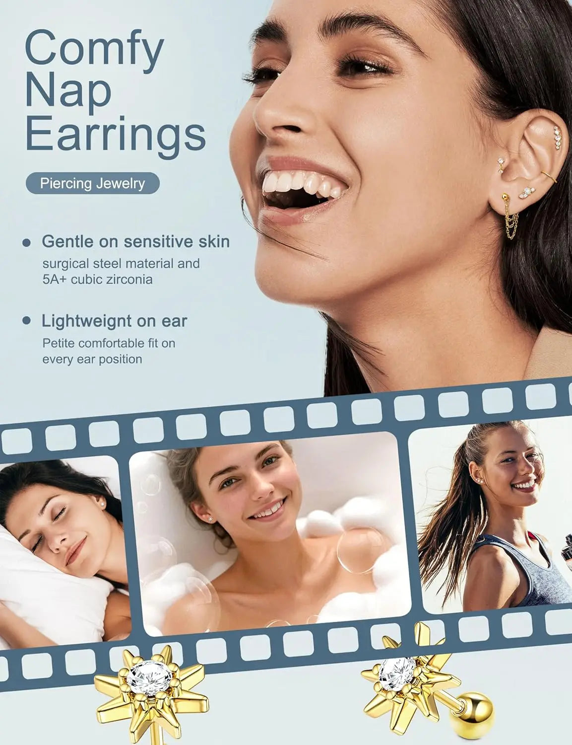 22Pcs 16G Cartilage Earrings for Women-Surgical Stainless Steel Earring Set Flat Back Earrings Nose Studs Helix Piercing Jewelry