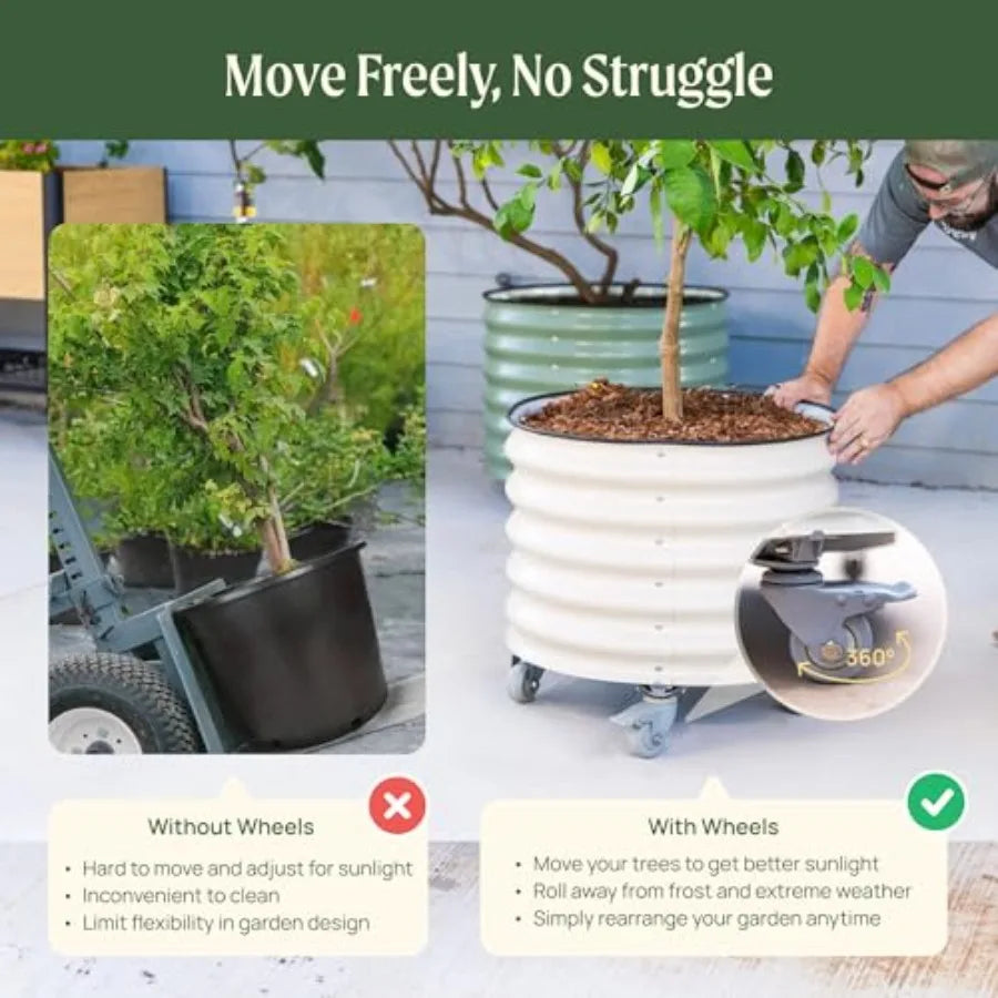 Rolling Metal Citrus Tree Planter Pot With Wheels For Porch