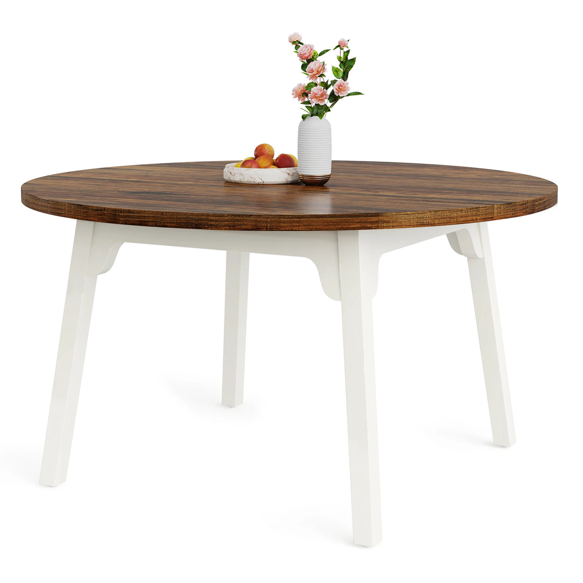 Tribesigns Round Wood Dining Kitchen Table with Sturdy Metal Base