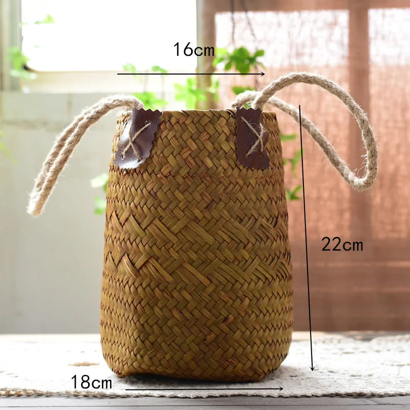 Rural grass woven flower basket, flowerpot, dry flower basket, hand woven storage basket