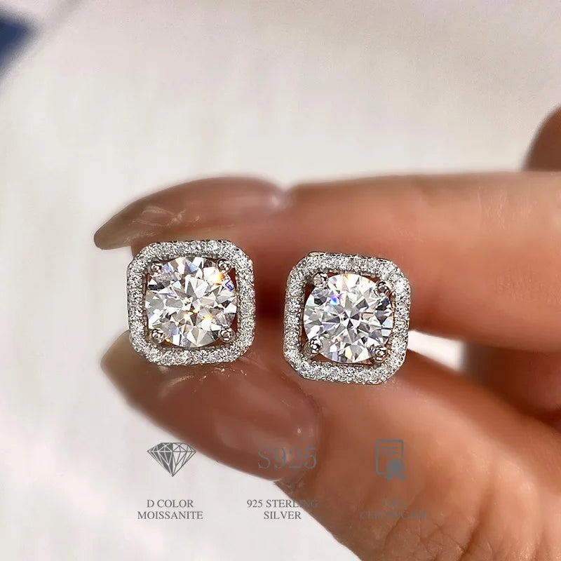 LYEE CYEE Moissanite Square Stud Earrings In Sterling Silver