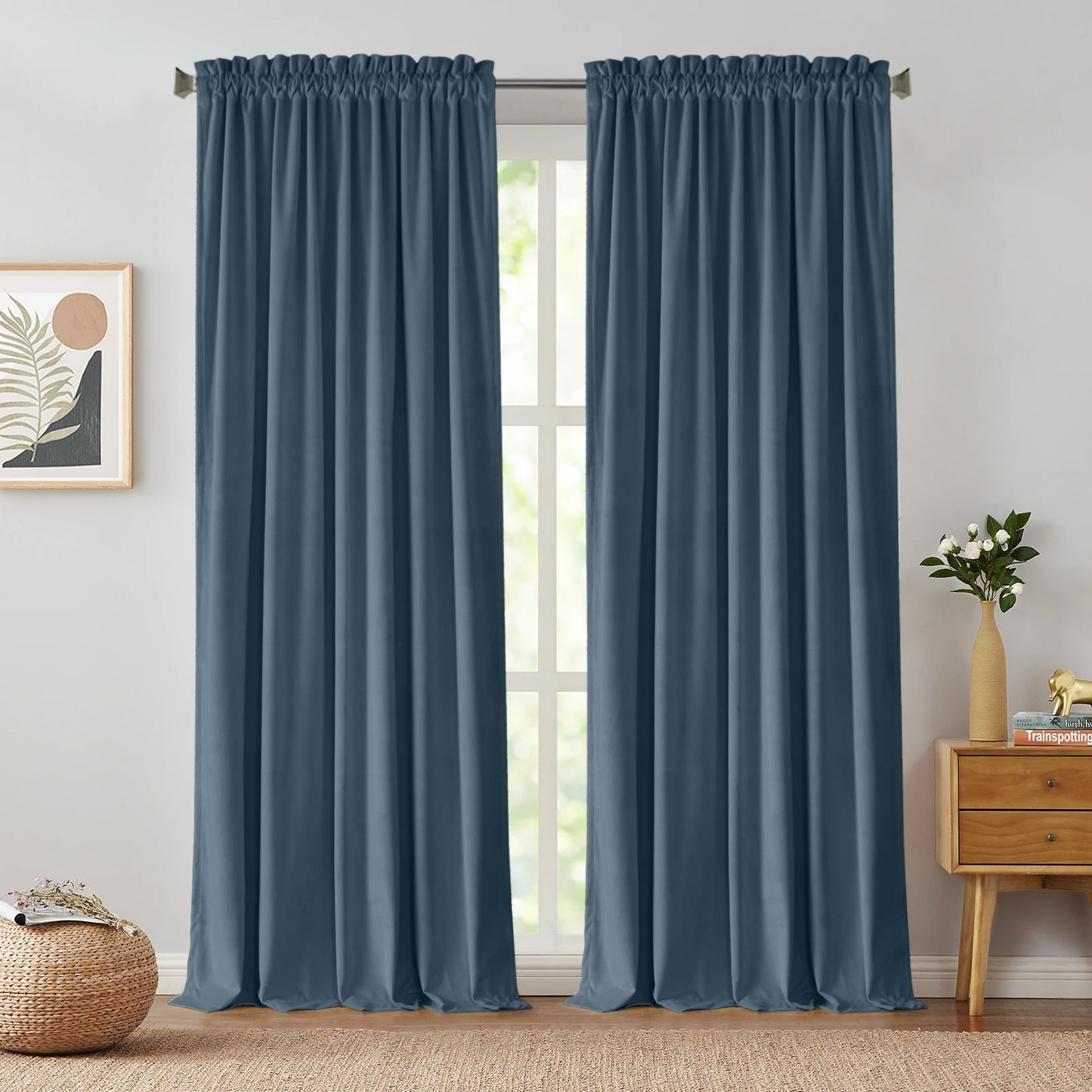 Jinchan Blackout Velvet Curtains Thermal Insulated
