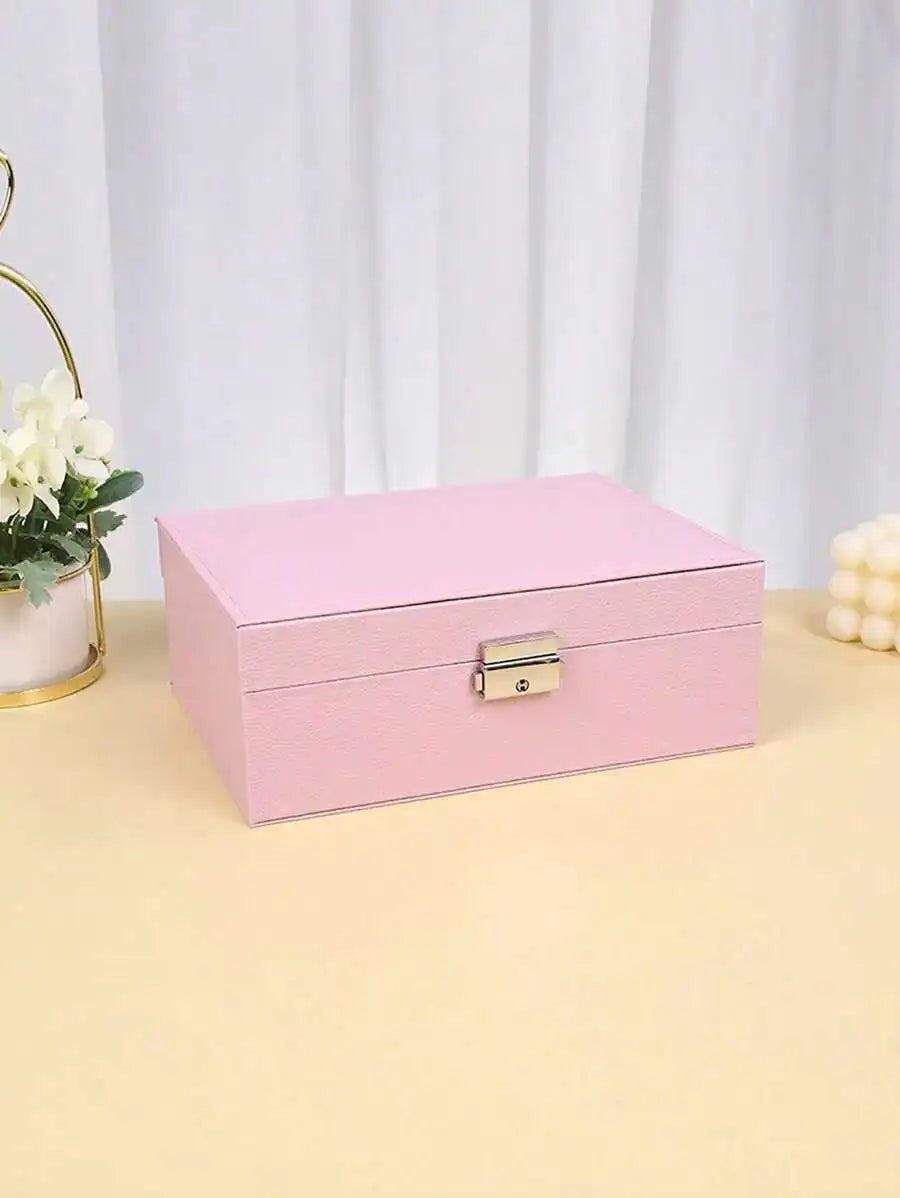 1pc Jewelry Storage Box, Gift Leather Jewelry Box, Earring Organizer, Double Layer Jewelry Box, Large Capacity PU Leather