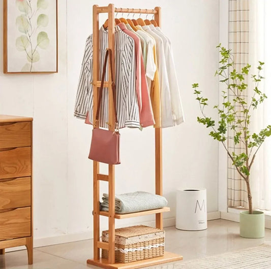 Bamboo Corner Coat Rack Stand Hall Tree Entryway Clothing Organizer Eco-Friendly Storage for Living Room Bedroom