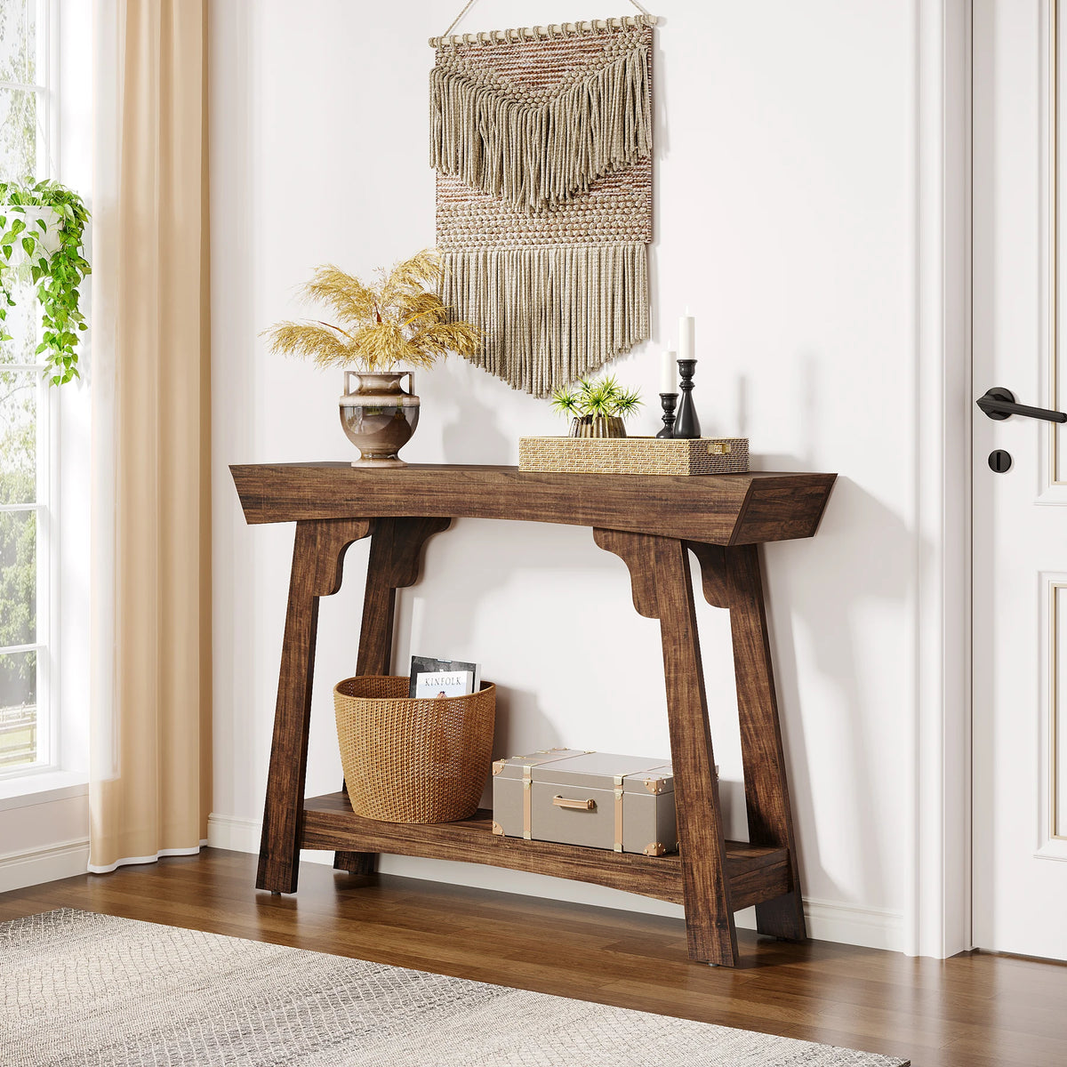 Tribesigns Farmhouse Console Table With Two-Tier Storage Shelf