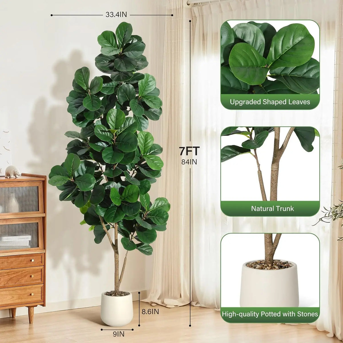 HiMiss Artificial Fiddle Leaf Fig Tree Indoor Home Decoration
