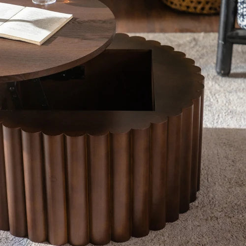 Handcrafted Wooden Lifting Round Coffee Table For Living Room